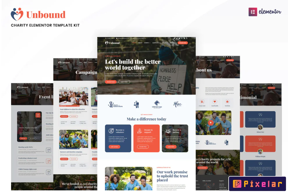 Unbound - Kit de Plantillas Elementor para Organizaciones Benéficas y ONG 🤝❤️
