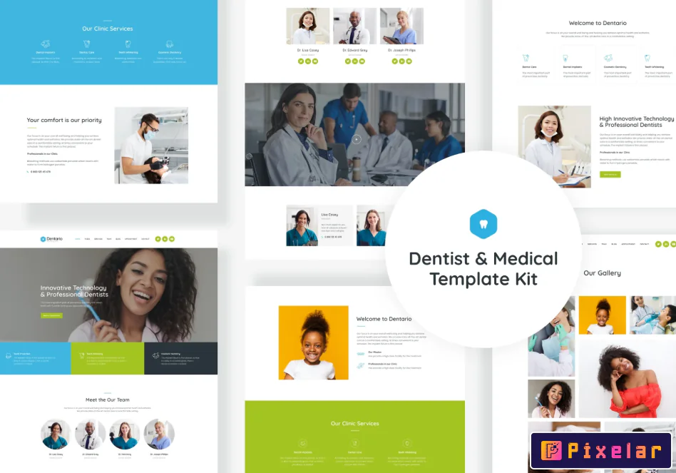 Dentario - Kit de Plantillas Elementor para Clínicas Dentales, Consultorios Médicos y Centros de Est