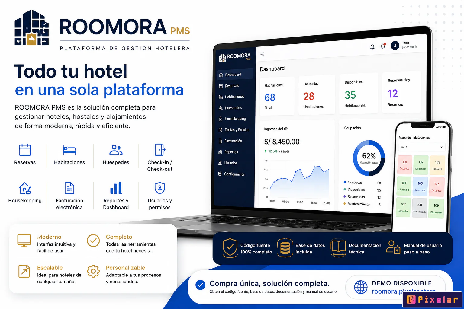 ROOMORA PMS - Código Fuente de Sistema Hotelero con Reservas y Facturación